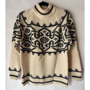 Vintage Tami Wool Mock Neck Sweater Fair Isle Pattern Cream Gray‎ Knit